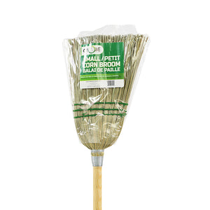 Lobby Corn Broom, 3 String natural corn broom brush packaged with 2 silver wire and 2 blue strings with wooden handle with green globe packaing, Lobby Corn Broom, 3 String, FLOOR CLEANING, CORN BROOMS, 4004