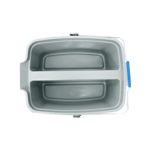 15 Qt Double Bucket Utility Pail grey double compartment bucket with silver wire handle with blue hand handle inside view, 15 Qt Double Bucket Utility Pail, GENERAL CLEANING, PAILS & BUCKETS, 3675