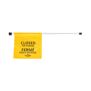 Panneau fermé pour nettoyage anglais-français yellow flag handing on white pole pipe, Closed For Cleaning Sign English-French, SAFETY, SIGNS, 7115