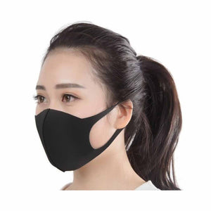 Adult Reusable Face Mask Black Polyester/Spandex woman wearing side view, Reusable Adult Face Mask Black Polyester/Spandex, Package, 10 Packs of 100, PPE-PERSONAL PROTECTIVE EQUIPMENT, MASKS, COVID ESSENTIALS, 7746