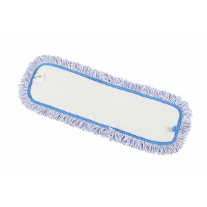 Tampon humide en microfibre bleu avec frange blue and white mope with white and blue twist fringe back view, Blue Microfiber Wet Pad With Fringe, SIZE, 18 Inch, MICROFIBER, FLOOR PADS, 3327