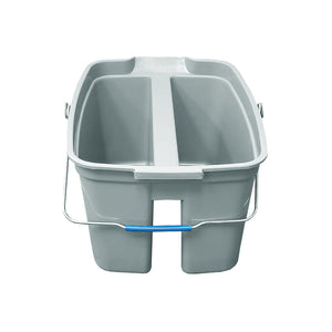 15 Qt Double Bucket Utility Pail grey double compartment bucket with silver wire handle with blue hand handle front view, 15 Qt Double Bucket Utility Pail, GENERAL CLEANING, PAILS & BUCKETS, 3675