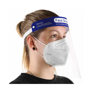 Face Shield Anti-Fog woman wearing face shield side with face mask, Face Shield Anti-Fog, PPE-PERSONAL PROTECTIVE EQUIPMENT, FACE SHIELD, COVID ESSENTIALS, 7740