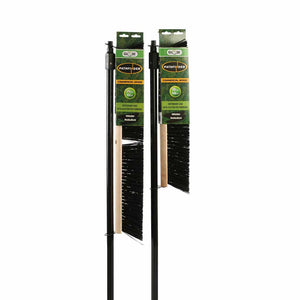 Balais-poussoirs Pathfinder à coupe latérale natural wood block broom brush with black and green brissels with green globe packaging and black handle, Side-Clipped Pathfinder Rough Push Broom Head, SIZE, 18 Inch, FLOOR CLEANING, PUSH BROOMS, 4484,4485