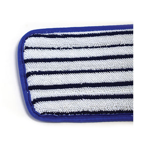 Microfiber 18 Inch Flat Finish Mop white and blue stripe with blue binding close up, Microfiber Flip Mop With 48 Inch Metal Handle, MICROFIBER, FLOOR PADS, 3375