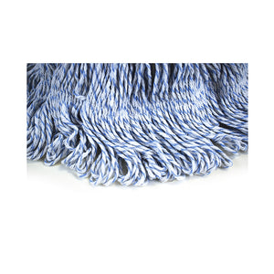 Vadrouille de finition Wax-Pro® Candystripe waxed threaded strands mop in white and blue twists close up, Wax-Pro® Candystripe Finish Mop, SIZE, Small, FLOOR CLEANING, WET MOPS, 3056,3057,3058