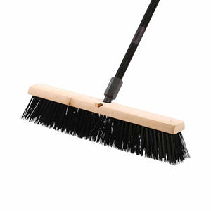 Balais-poussoirs Pathfinder à coupe latérale natural wood block broom brush with green and black brissels and black handle, Side-Clipped Pathfinder Rough Push Broom Head, SIZE, 18 Inch, FLOOR CLEANING, PUSH BROOMS, 4484