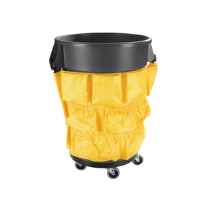 Sac de transport pour conteneurs à déchets de 20, 30 et 44 gallons black garbage bin with side handles and yellow caddy wrap with prockets slots, Caddy Bag For 20, 30, 44 Gallon Waste Containers, SIZE, 20 Inch X 20 1/2 Inch, WASTE, ROUND UTILITY CONTAINERS AND LIDS, 9605