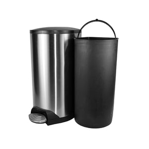 Récipient à pédale en acier inoxydable avec couvercle à fermeture amortie silver and black bin with removeable black bin with handle, Step On Container Stainless Steel With Soft Close Lid, SIZE, 10 L, WASTE, STEP-ON CONTAINERS, 9682,9683,9684