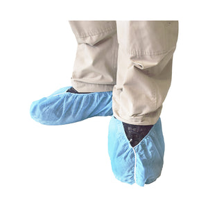 Skid Resistant Shoe Covers shoe covers with grip worn, Skid Resistant Shoe Covers, SIZE, Large, Package, 3 Packs of 100, PPE-PERSONAL PROTECTIVE EQUIPMENT, SHOE COVERS, COVID ESSENTIALS, 7710, 7711
