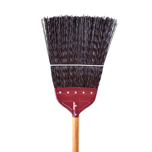 Balai de chemin de fer avec manche de 48 pouces red metal head with black brissels with wooden handle close up, Railroad Track Broom With 48 Inch Handle, FLOOR CLEANING, CORN BROOMS, 3624