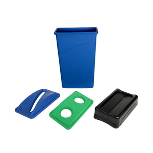 Récipient mince de 23 gallons blue garbage bin with paper bottle and can plastic and and everyday swing garbage lid, 25 Gallon Slim Container, COLOR, Blue, WASTE, SLIM CONTAINERS & LIDS, 9513