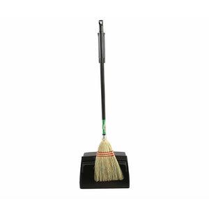Heavy-Duty Lobby Dustpan W/Wheels black lobby dust pans with silver tall handle with clipped broom, Heavy-Duty Lobby Dustpan W/Wheels, FLOOR CLEANING, DUST PANS, 3033