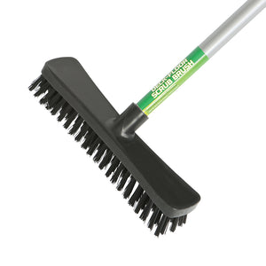 Cepillos para fregar pisos y terrazas con mango de metal black head brush with metal handle with green globe labelling, Floor And Deck Scrub Brushes With Metal Handle, SIZE, 10Ich Brush With 48 Inch / Regular Handle, FLOOR CLEANING, DECK BRUSHES, 4019