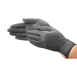 Black 5 Mil Nitrile Gloves Powder-Free black stretching gloves on hands, Black 5 Mil Nitrile Gloves Powder-Free, SIZE, Small, Package, 10 Boxes of 100, GLOVES, NITRILE, 7800, 7801,7802,7803,7804