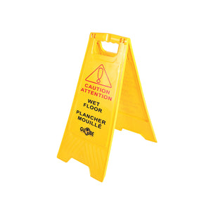 Panneau sol mouillé anglais-français yellow standing foldable cone floor, Wet Floor Sign English-French, SAFETY, SIGNS, Best Seller, 7112