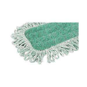 Almohadilla seca de microfibra verde con flecos green mop pad with white and green twist fringe strands and dark green binding close up, Green Microfiber Dry Pad With Fringe, SIZE, 18 Inch, MICROFIBER, FLOOR PADS, 3320, 3324,3336,3340,3360