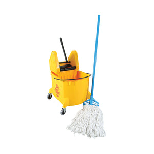 40 Qt Downpress Buckets And Wringers yellow bucket with four wheels and wringer with black handle with quick release mop withwith mop head, 40 Qt Downpress Bucket And Wringer, COLOR, Yellow, FLOOR CLEANING, BUCKETS & WRINGERS, Best Seller, 3078Y