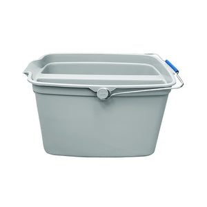 15 Qt Double Bucket Utility Pail grey double compartment bucket with silver wire handle with blue hand handle side view, 15 Qt Double Bucket Utility Pail, GENERAL CLEANING, PAILS & BUCKETS, 3675