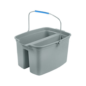 15 Qt Double Bucket Utility Pail grey double compartment bucket with silver wire handle with blue hand handle, 15 Qt Double Bucket Utility Pail, GENERAL CLEANING, PAILS & BUCKETS, 3675