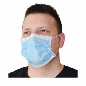 Máscaras procesales de nivel 2 man wearing mask, 3-Ply Adult Level 2 Mask, Package, 40 Boxes of 50, PPE-PERSONAL PROTECTIVE EQUIPMENT, MASKS, COVID ESSENTIALS, 7738