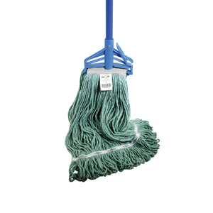 Trapeador sintético de banda estrecha, húmedo, verde, con extremo en forma de bucle Syn-Pro® mop synthetic green looped thread strands with quick release handle, Syn-Pro® Synthetic Narrow Band Wet Green Looped End Mop, SIZE, 12 Oz, FLOOR CLEANING, WET MOPS, 3012G