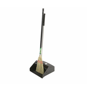 Heavy-Duty Lobby Dustpan W/Wheels black lobby dust pans with silver tall handle with clipped broom, Heavy-Duty Lobby Dustpan W/Wheels, FLOOR CLEANING, DUST PANS, 3033