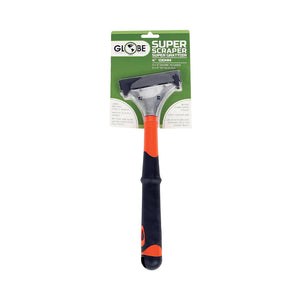 Grattoir robuste de 4 pouces 4 inch crapper with orange and black grip and globe green packaging, 4 Inch Heavy Duty Scraper, RELATED, Blister Packed 12 Inch Long Handle / 6 Scraper Blades, GENERAL CLEANING, SCRAPERS, 4200,4201