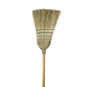 Heavy-Duty Corn Broom, 2 Wire 2 String natural corn broom brush packaged with 2 silver wire and 2 blue strings with wooden handle, Heavy-Duty Corn Broom, 2 Wire 2 String, FLOOR CLEANING, CORN BROOMS, 4002