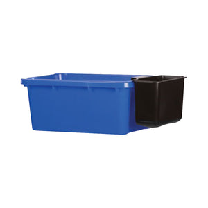 Blue Under Desk Recycling Bin blue large rectangular recyclables bin with black saddle tote bin, Blue Under Desk Recycling Bin, SIZE, 5 Gallon, WASTE, DESKSIDE CONTAINERS, 9305