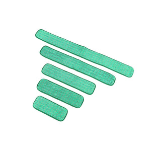 Tampon sec en microfibre vert green mop pad with dark green binding 12inch, 18 inch, 24inch, 36inch, 48inch side by side, Green Microfiber Dry Pad, SIZE, 12 Inch, MICROFIBER, FLOOR PADS, 3362,3368,3374,3378,3348