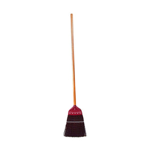 Balai de chemin de fer avec manche de 48 pouces red metal head with black brissels with wooden handle, Railroad Track Broom With 48 Inch Handle, FLOOR CLEANING, CORN BROOMS, 3624