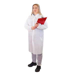 Blouse de laboratoire jetable lab coats worn red clip board woman, Disposable Lab Coat, SIZE, Medium, PPE-PERSONAL PROTECTIVE EQUIPMENT, LAB COATS, COVID ESSENTIALS, 7715, 7716,7717,7718,7719