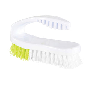 Cepillo exfoliante con mango de hierro sintético de 6 pulgadas white brush head with curved handlewith lemon yellow and white brissels, 6 Inch Synthetic Iron Handle Scrub Brush, GENERAL CLEANING, BRUSHES, 4005
