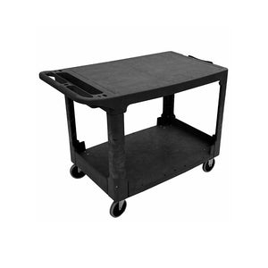 Chariot à plateau plat robuste large 2 level black cart with wheels and handle with tool compartment and holders built in, Heavy Duty Flat Shelf Cart, SIZE, Large / 550 Lbs / 44 Inch L X 25 1/4 Inch W X 32 1/4 Inch H, MATERIAL HANDLING, HEAVY-DUTY UTILITY CARTS, 5901