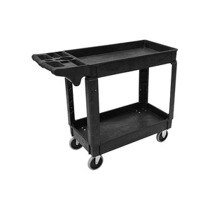 Carro utilitario con reborde de servicio pesado medium 2 level black cart with wheels and handle with tool compartment and holders built in, Heavy-Duty Lipped Utility Cart, SIZE, Medium / 550 Lbs / 40.7 Inch L X 16.9 Inch W X 33.5 Inch H, MATERIAL HANDLING, HEAVY-DUTY UTILITY CARTS, 5800