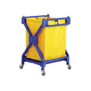 Plastic X- Frame Cart blue x frame with wheels with yellow cubed cart bag, Plastic X- Frame Cart, RELATED, Cart With Bag, GENERAL CLEANING, CARTS, 5195