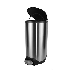 Contenedor de acero inoxidable con tapa de cierre suave silver and black bin with open lid, Step On Container Stainless Steel With Soft Close Lid, SIZE, 10 L, WASTE, STEP-ON CONTAINERS, 9682,9683,9684