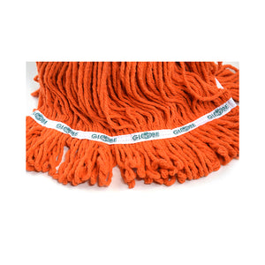 Trapeador sintético de banda estrecha, húmedo, color naranja, con extremo en forma de bucle Syn-Pro® mop synthetic red looped thread strands close up, Syn-Pro® Synthetic Narrow Band Wet Orange Looped End Mop, SIZE, 16 Oz, FLOOR CLEANING, WET MOPS, 3090O, 3091O,3092O,3832O