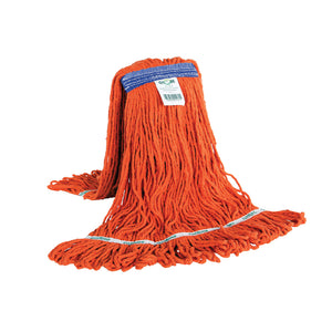 Vadrouille synthétique humide à bande étroite Syn-Pro® Orange mop synthetic red looped thread strands, Syn-Pro® Synthetic Narrow Band Wet Orange Looped End Mop, SIZE, 16 Oz, FLOOR CLEANING, WET MOPS, 3090O