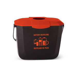 Bac de collecte de batterie de 2 gallons red and black bin with black handles, 2 Gallon Battery Collection Bin, WASTE, BATTERY BINS, 9309