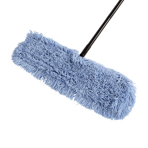 Pro-Stat® Blue Tie-On Dust Mop Head blue static cling dust mop close up with handle tie-on, Pro-Stat® Blue Tie-On Dust Mop Head, SIZE, 18 Inch X 5 Inch, FLOOR CLEANING, DUST MOPS, 3100, 3101,3102,3103,3110