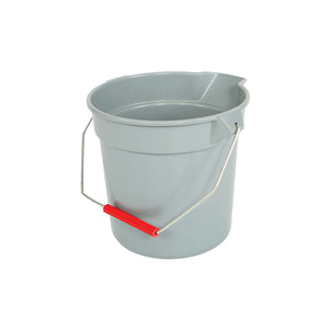 Balde de fácil vertido de 11 cuartos grey bucket with pour lip with grey wire handle with red hand handle, 11 Qt Easy Pour Pail, GENERAL CLEANING, PAILS & BUCKETS, 3605